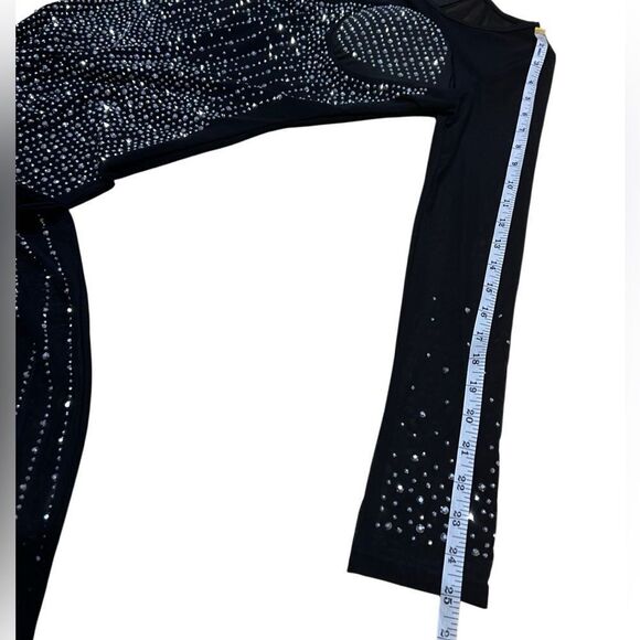 Jumpsuit Embellished W/ Rhinestones Black Mesh Size Medium - Picture 15 of 16